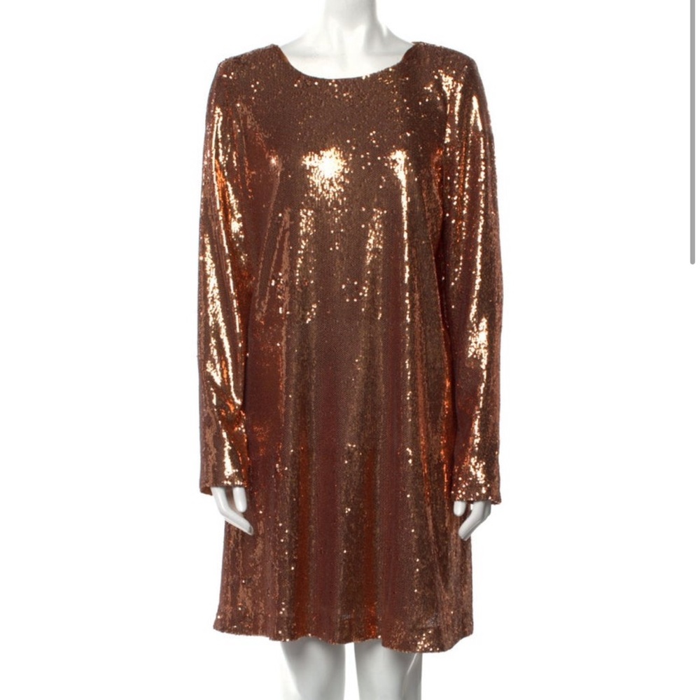 $425 Ramy Brook New York Copper Hold Sequin Mini Dress L Large Thanksgiving